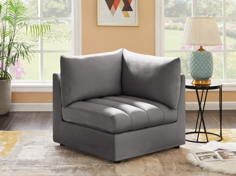 Jacob Velvet Upholstered Modular Corner Chair, Grey