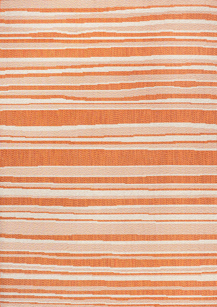 Castara Wavy Stripe Modern Indoor/Outdoor Area Rug, Orange/Cream, 8x10