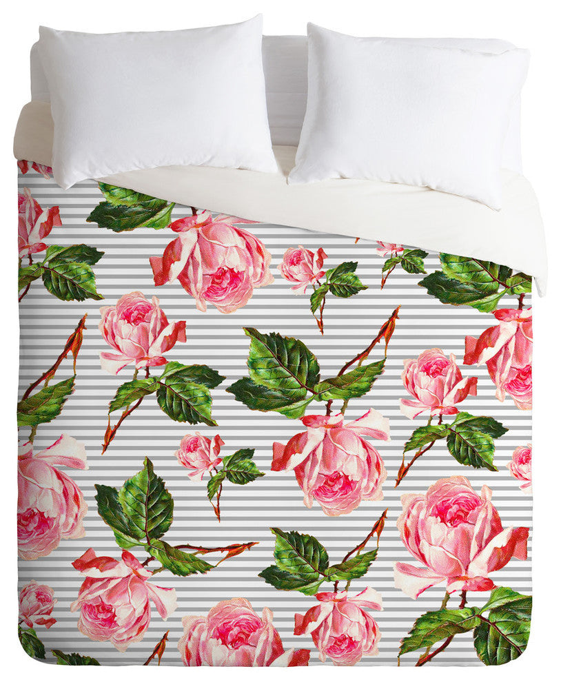 Deny Designs Allyson Johnson Roses And Stripes Duvet Cover, Lightweight