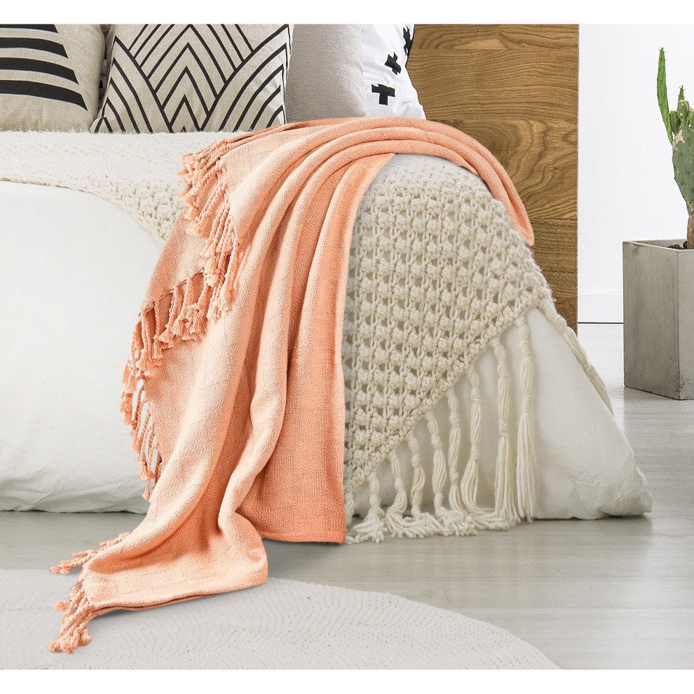 Diamonds Fringe Throw Blanket, Peach