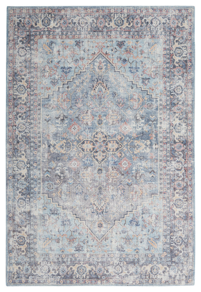 Nicole Curtis Nc Series 1 5' x 7' Light Grey/Blue Machine Washable Area Rugs