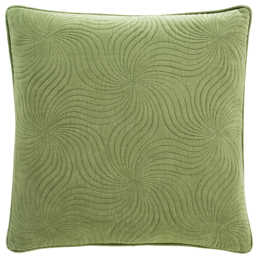 Surya Quilted Cotton Velvet QCV-007 20"x20" Pillow Cover, Grass Green