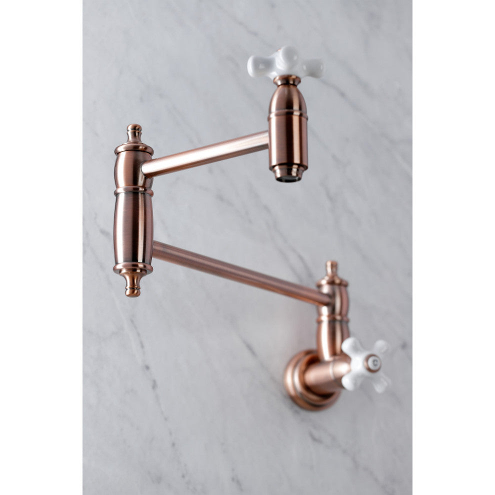 KS310PXAC Restoration Two-Handle Wall Mount Pot Filler, Antique Copper