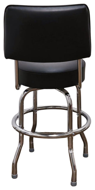 Retro Home Single Ring Upholstered 24" Swivel Counter Stool with Back, Black