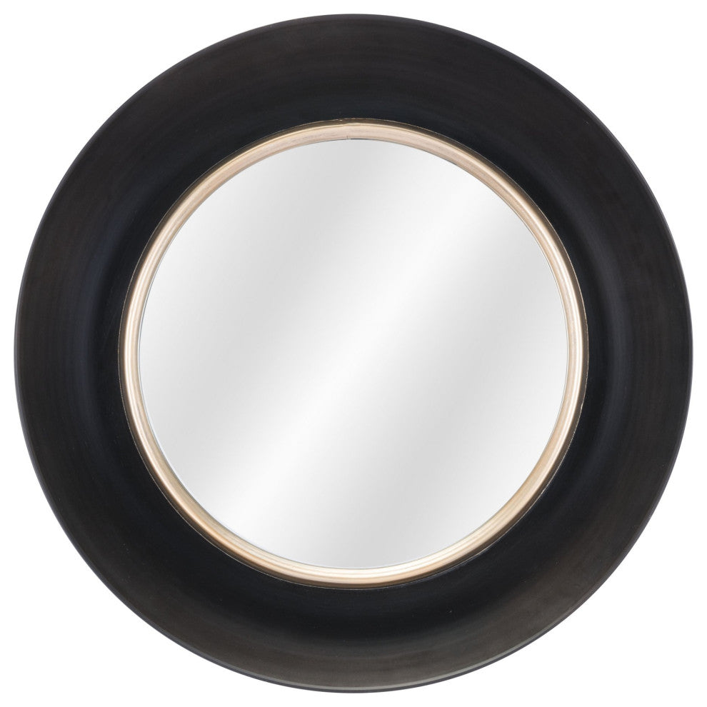 Frame Wall Mirror, Round, Glass, Steel Metal, Black, Bedroom Living