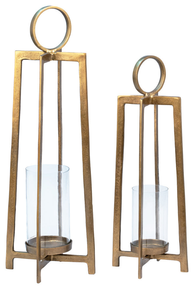 Cordelia Large Antique Brass Finished Cast Aluminum and Glass Modern Lantern, 26