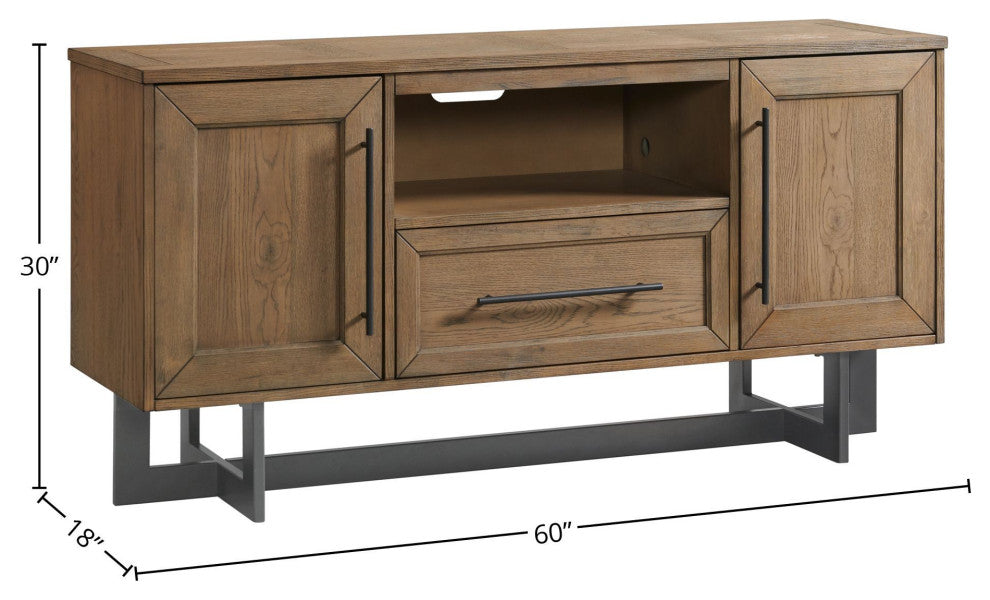 Eden 60" Wide Media Console With Open Center Drawer, Rustic Dune