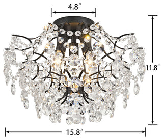 Jamie 3-Light Crystal Flush Mount, Antique Black Finish