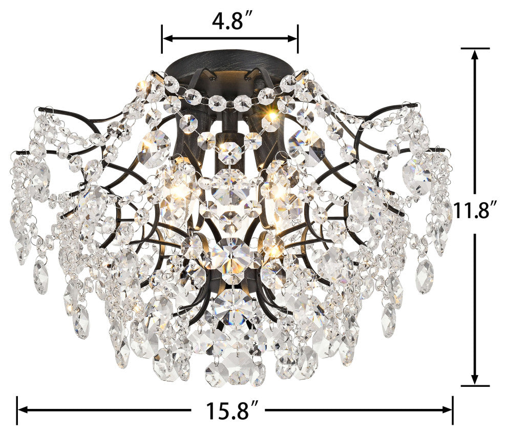 Jamie 3-Light Crystal Flush Mount, Antique Black Finish