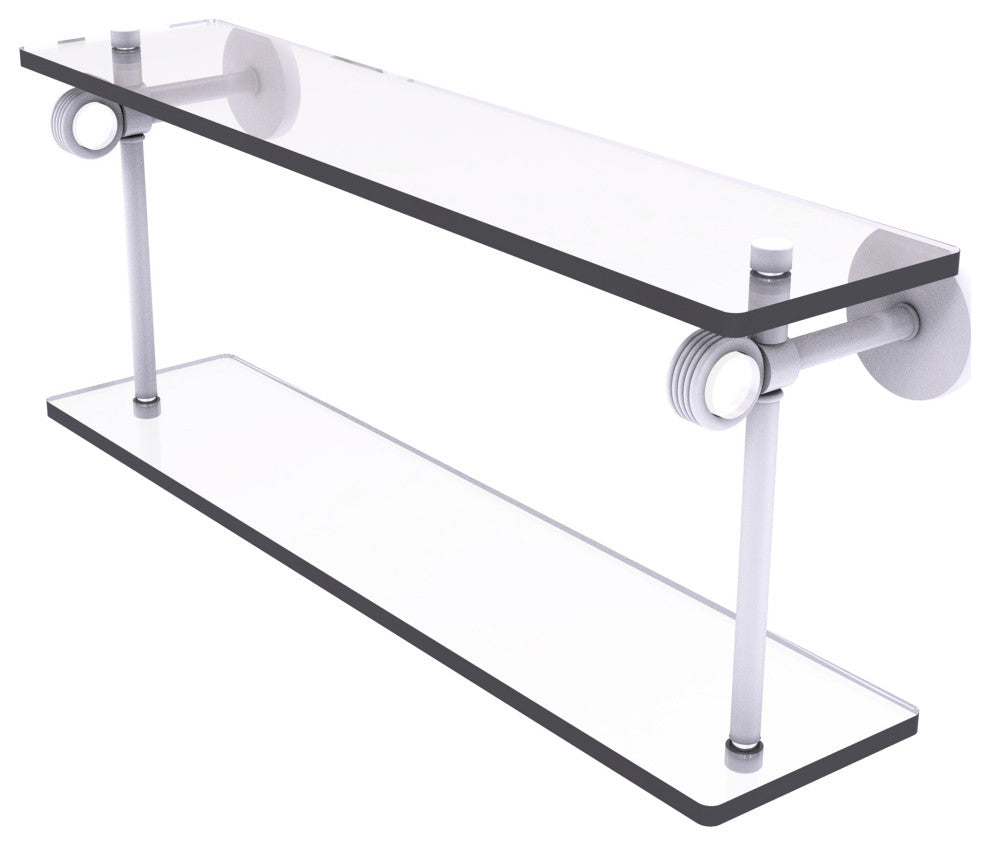 Clearview 22" Two Tiered Glass Shelf with Groovy Accents, Matte White