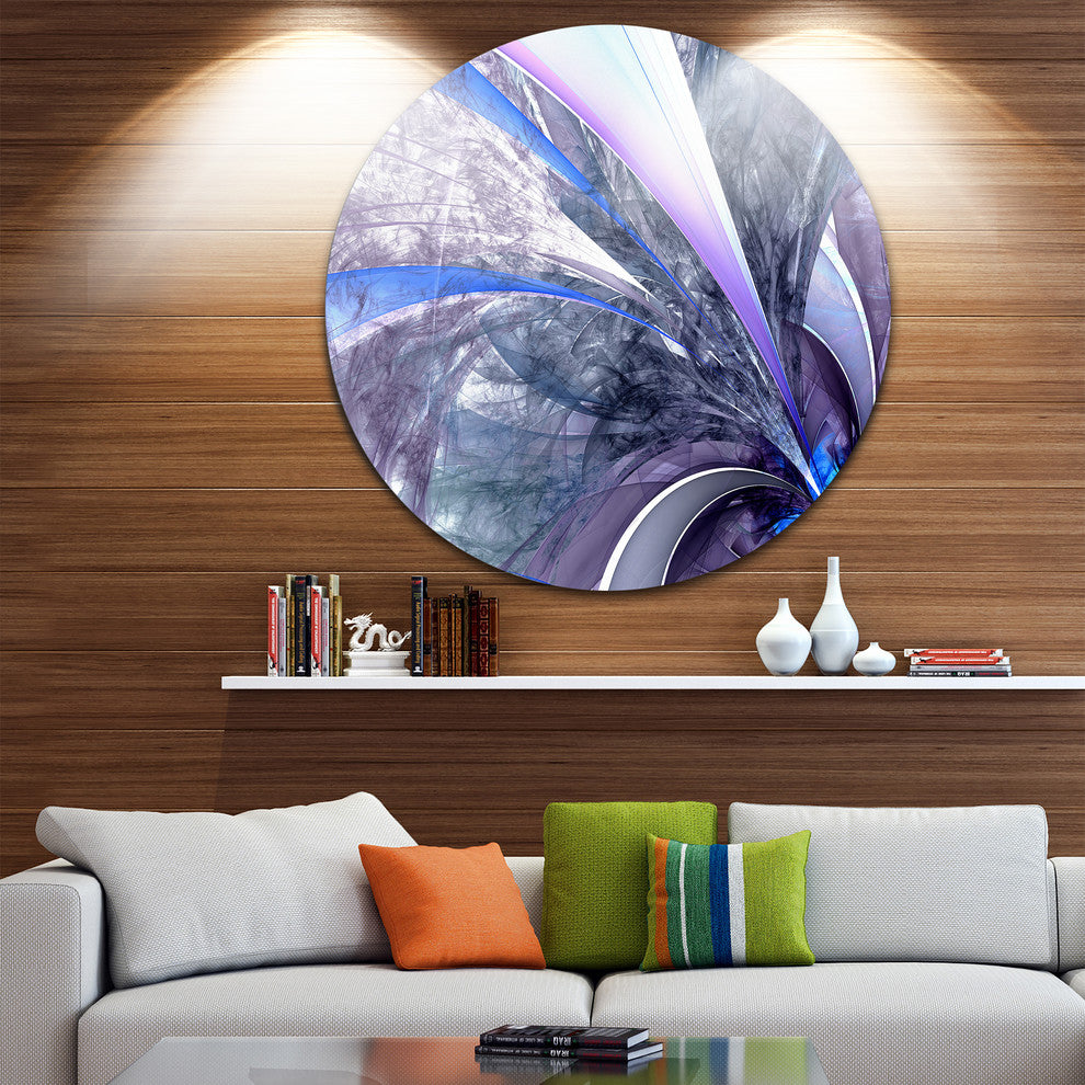 Bright Blue Fractal Flower Design, Modern Floral Round Wall Art, 23"