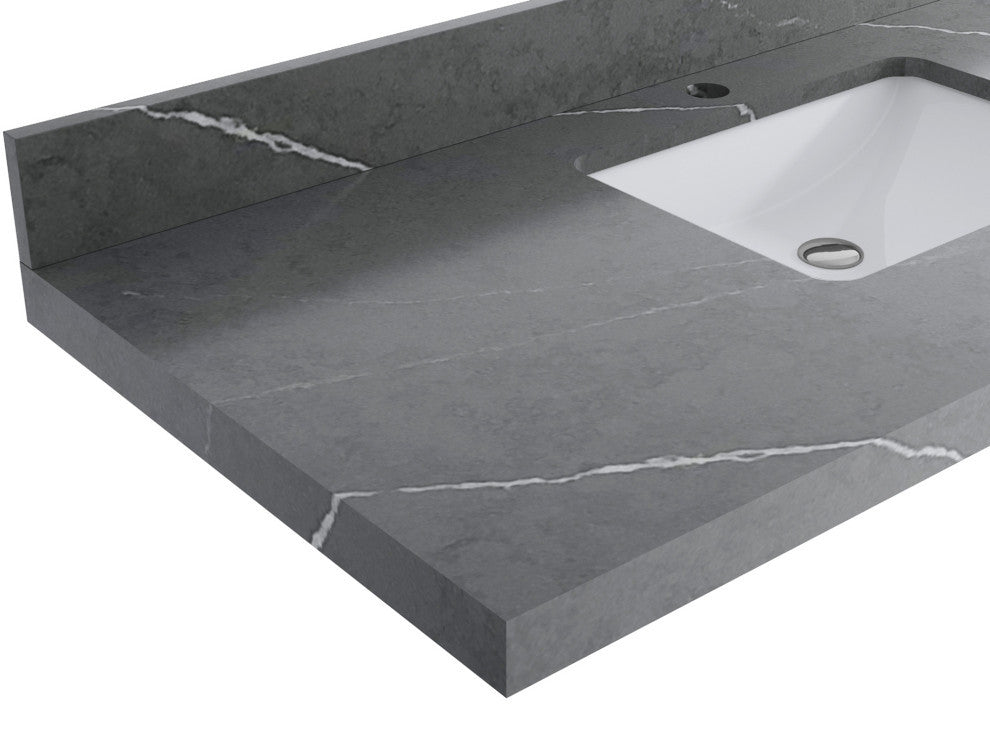 Sonoma 60 Single Sink Reeded Bathroom Vanity in Black 2" Piatra Gray
