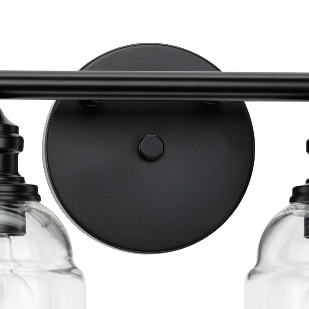 Ambrose Collection 13" 2-Light Matte Black Clear Glass Bath Vanity Light