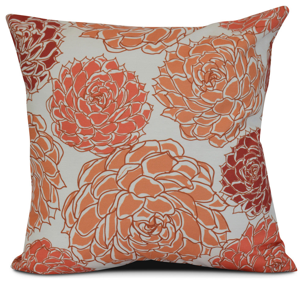 16x16", Floral Outdoor Pillow, Orange