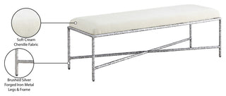 Valley Upholstered Bench, Cream, 54" W x 18" D, Silver, Chenille Fabric