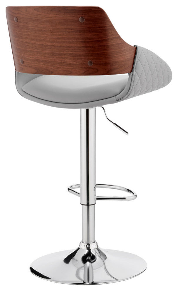 Colby Adjustable Faux Leather and Metal Bar Stool, Gray and Chrome