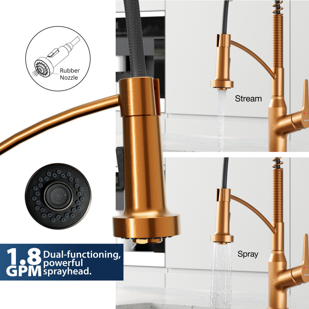 Karran Single-Handle Pull-Down Sprayer Kitchen Faucet, Brushed Copper