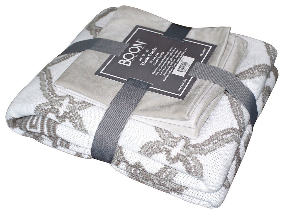 Marisol Knitted Throw and Matching Pillow Shell Combo 3-Piece Set, Marisol