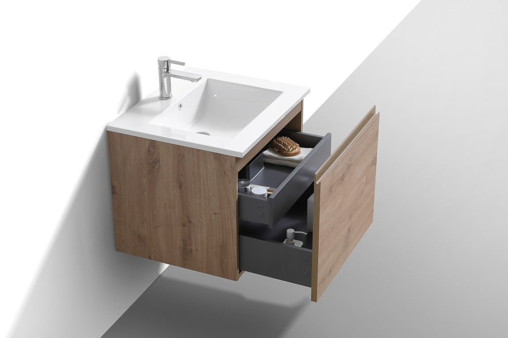 Balli 24" Wall-Mount Modern Bathroom Vanity, White Oak