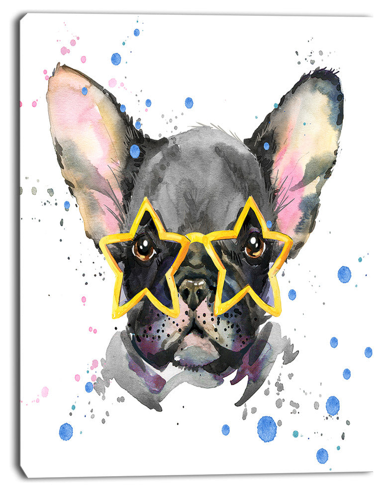 Black French Bulldog with Stars, Animal Canvas Wall Art, 28"x60"
