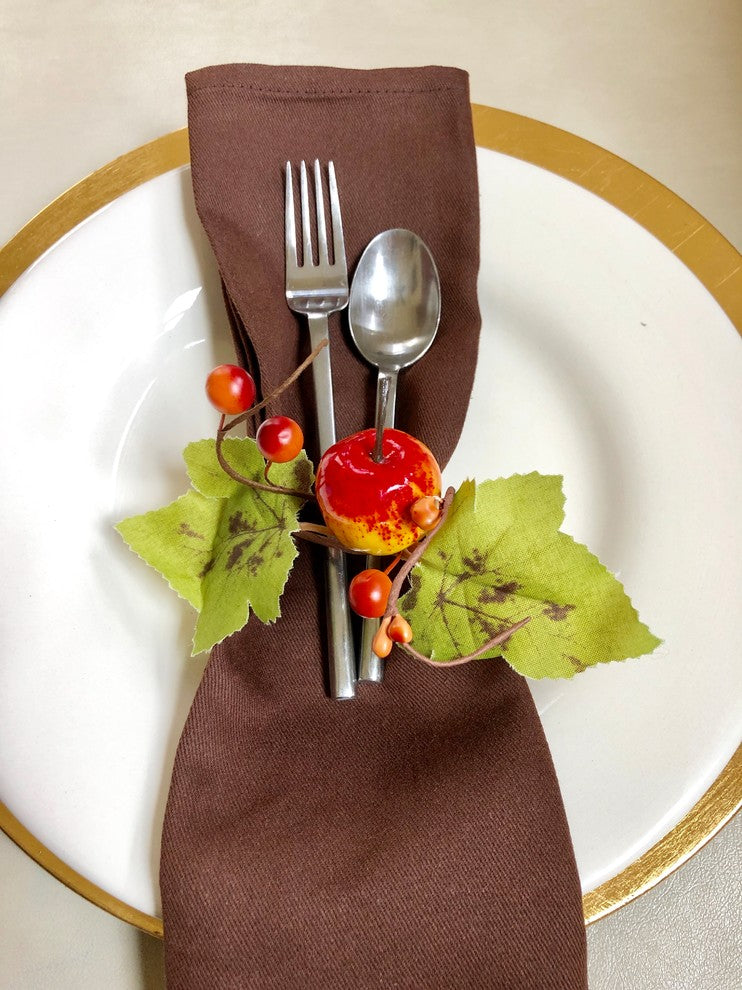 Set of 6 Fall Napkin Rings, Apple and Leaves