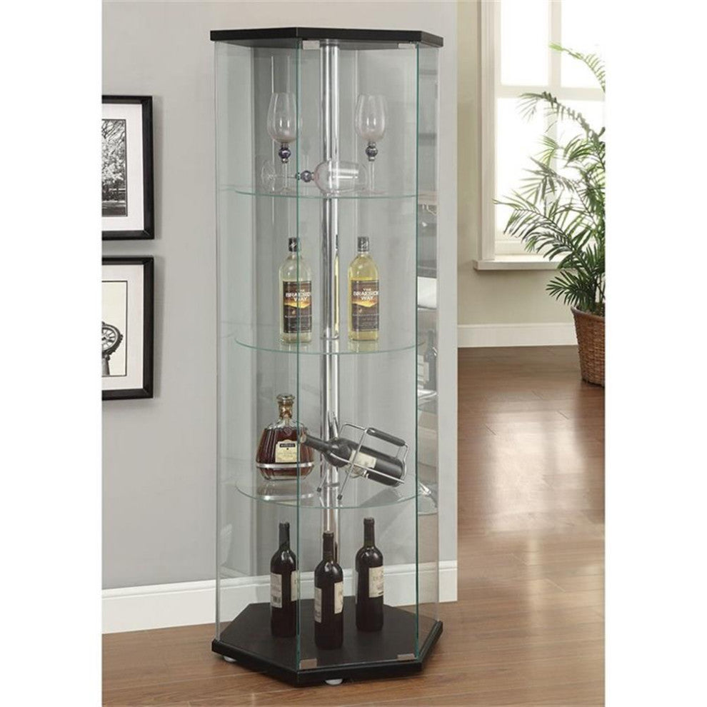 Coaster Zahavah 4-shelf Hexagon Glass Curio Cabinet Black and Clear