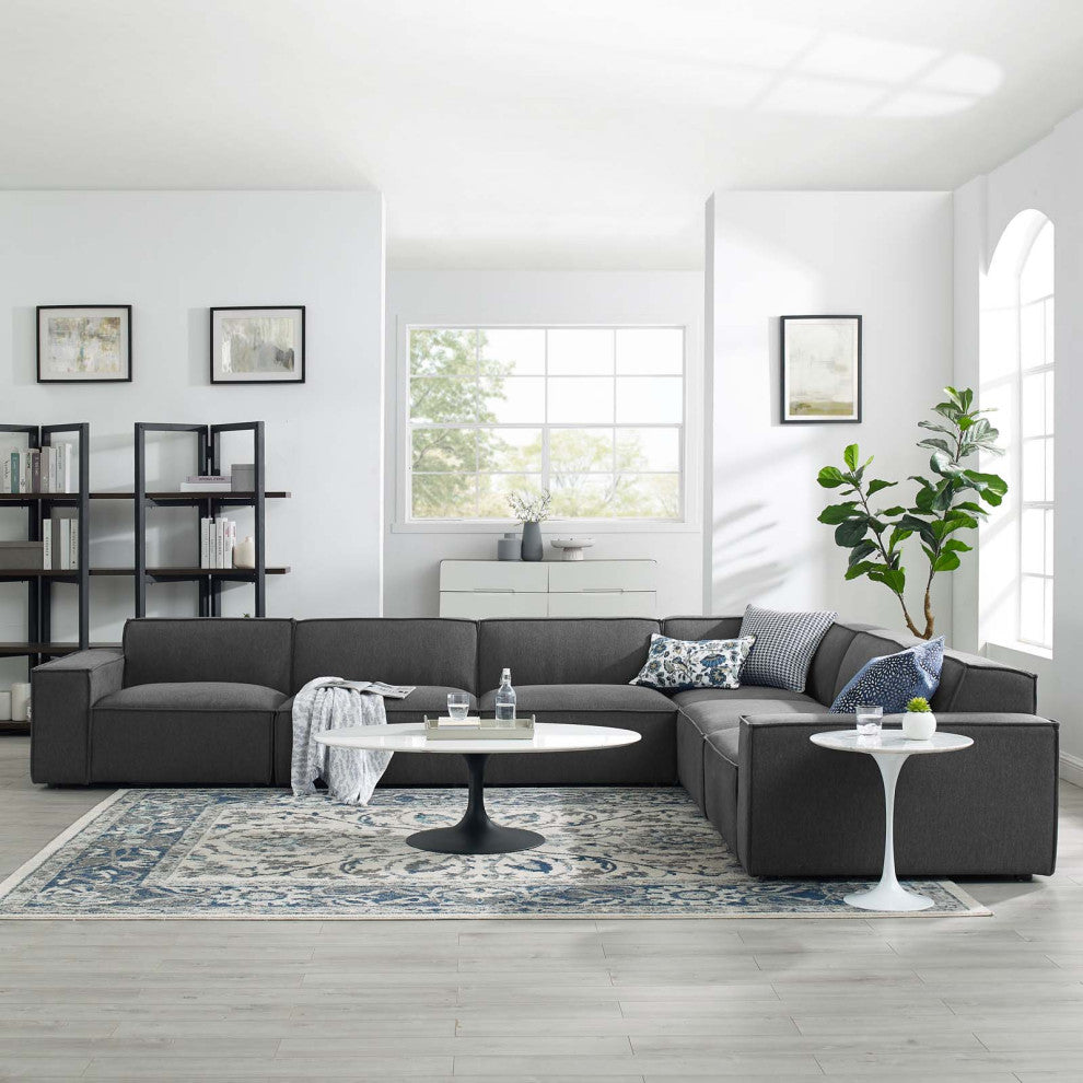 Sectional Sofa Set, Fabric, Dark Gray, Modern, Living Lounge Hospitality