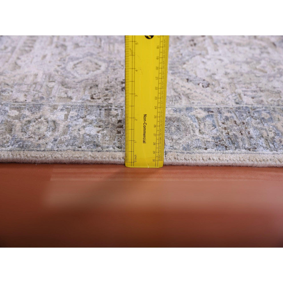 Gray, Pure Silk And Textured Wool Hand Knotted, Oushak Oriental Rug, 3'0" x 5'2"