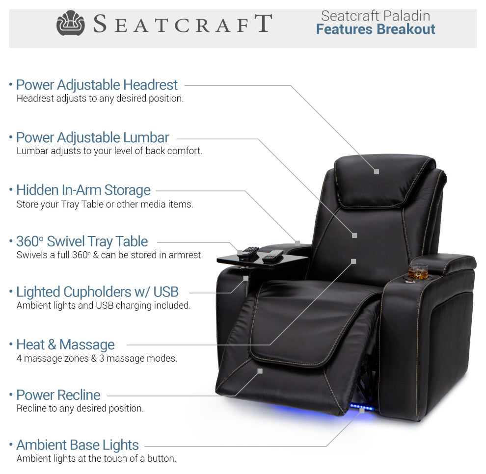 Seatcraft Paladin Home Theater Seating, Black, Row of 1