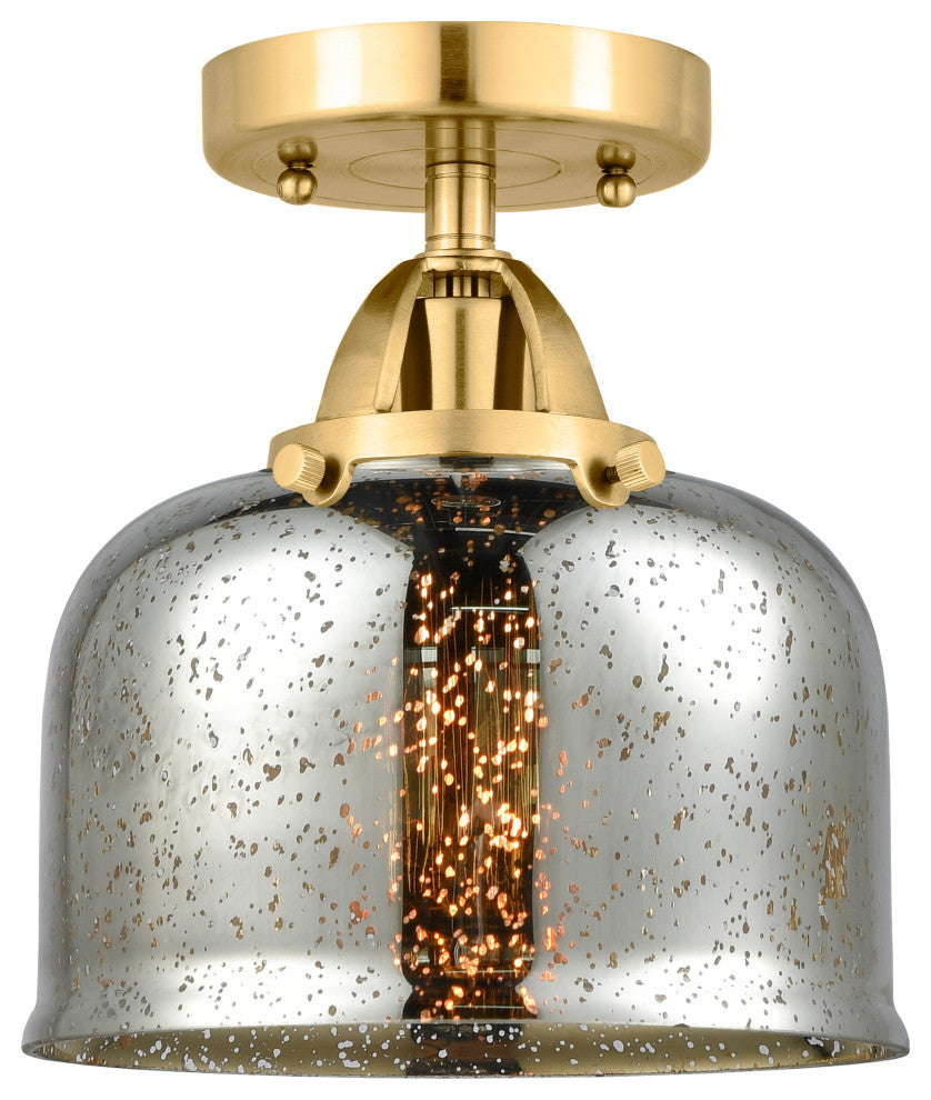 Large Bell Semi-Flush Mount, Satin Gold, Silver Plated Mercury
