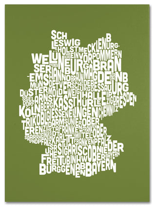 'Germany Regions Map - Olive' Canvas Art by Michael Tompsett