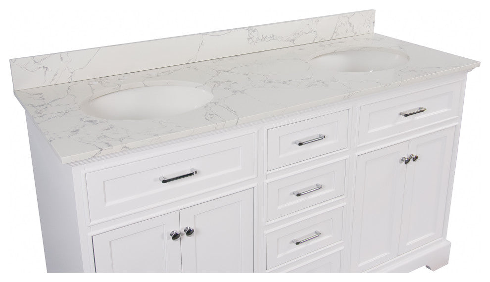Aria 60" Double Bathroom Vanity, White, Engineered Marble