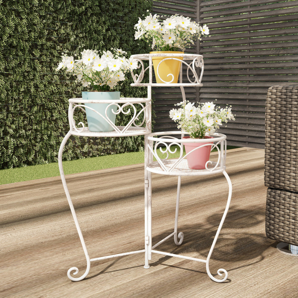 Pure Garden 3-Tier Indoor Outdoor Plant Stand, Antique White