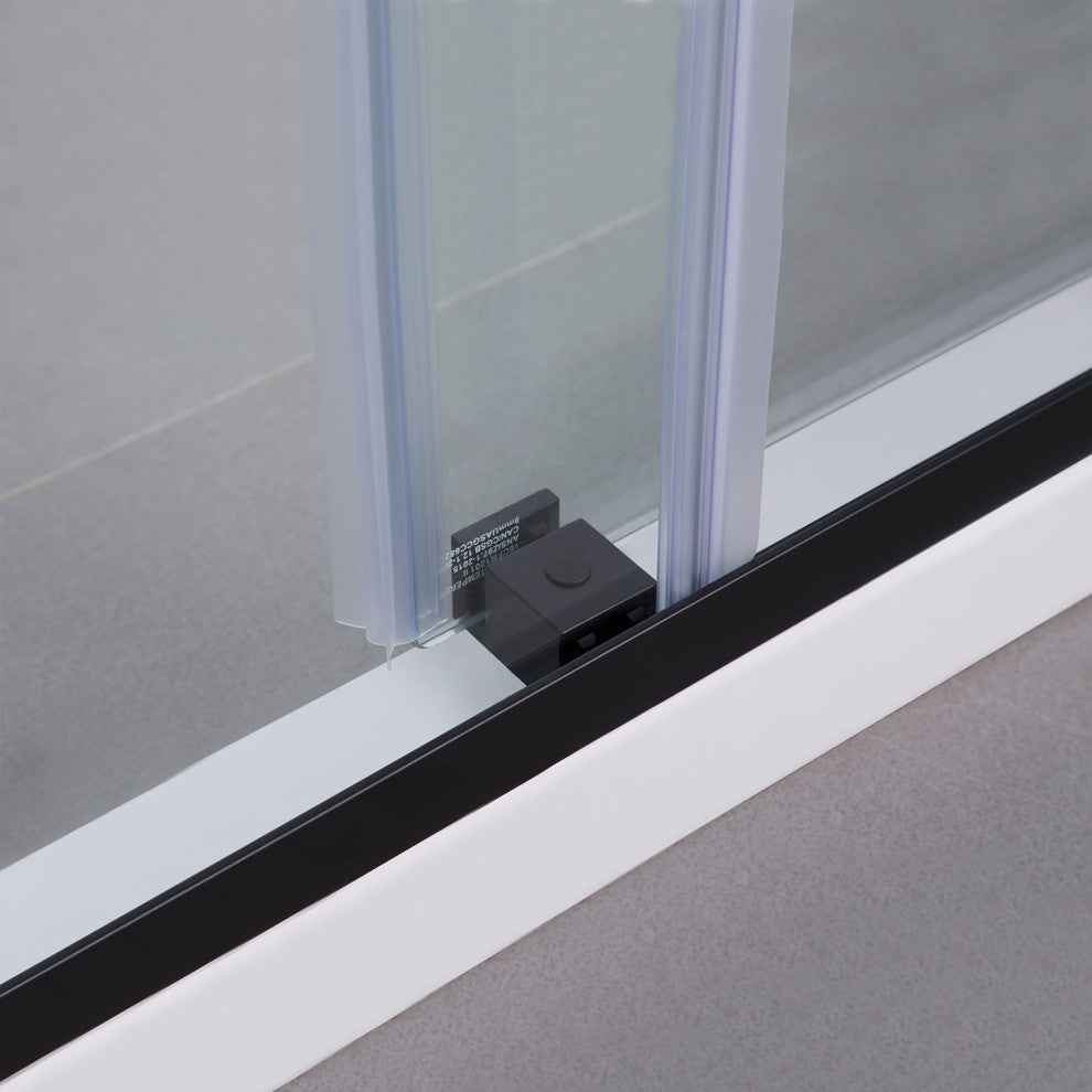 Spezia Double Sliding Frameless Shower Door, Matt Black, 68" W X 76" H