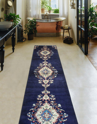 Fine Vintage Distressed Jaden Navy/Ivory Runner, 2'3 x 13'3