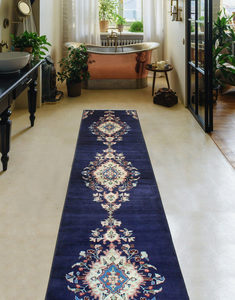 Fine Vintage Distressed Jaden Navy/Ivory Runner, 2'3 x 13'3