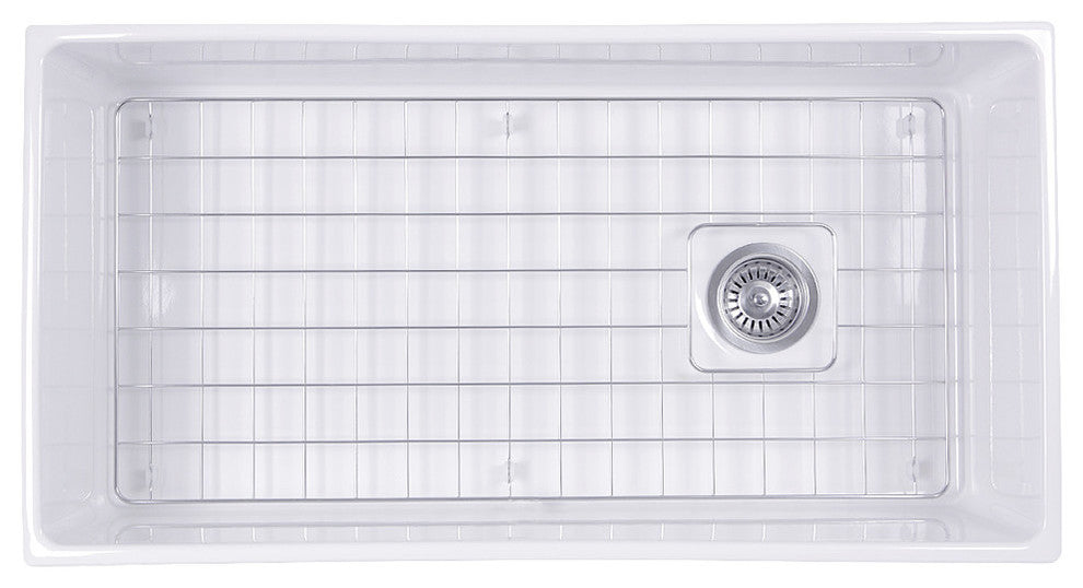Nantucket Sinks 36" Farmhouse Fireclay Sink with Offset Drain and Grid