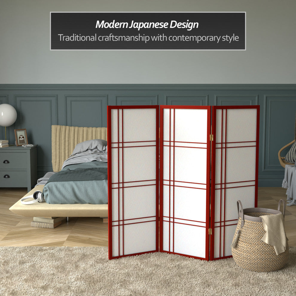 4' Tall Double Cross Shoji Screen, Rosewood, 3 Panels