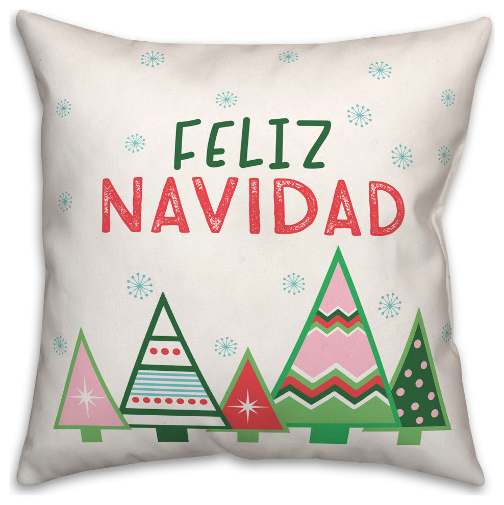 Feliz Navidad Trees 18x18 Spun Poly Pillow