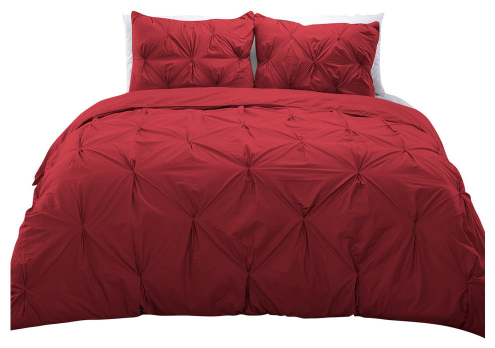 Cottonpure 100% Cotton Pintuck Duvet Cover Mini Set, Scarlet, Twin
