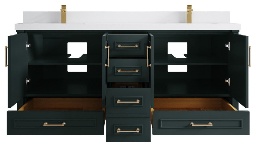Aberdeen 72 Double Sink Bath Vanity in Dark Forest Green 2" White Quartz