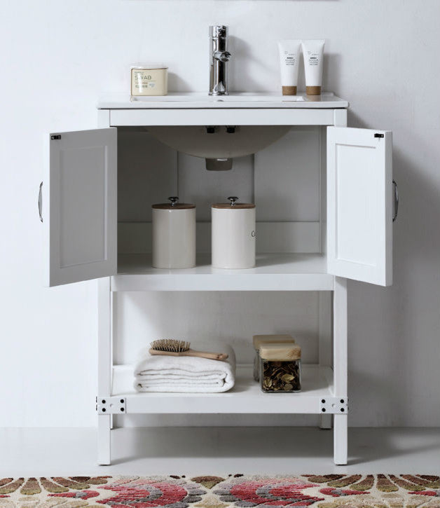 24" White Color Wood Sink Vanity With Ceramic Top-No Faucet