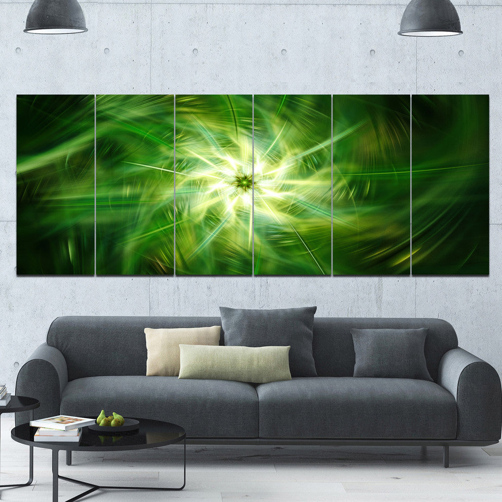 Rotating Fractal Green Fireworks, Floral Canvas Art Print, 70"x28", 6 Panels