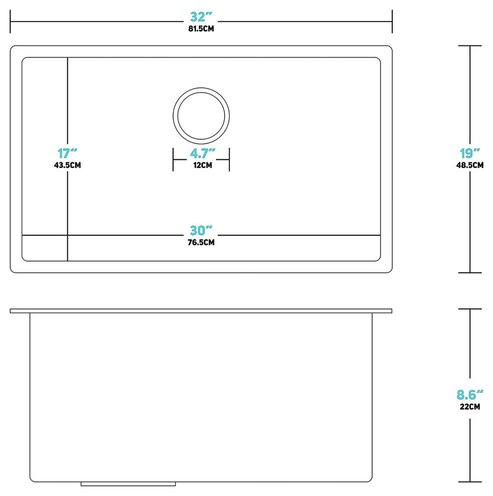 Stainless Steel 32 in. Single Bowl Kitchen Sink with Accessories