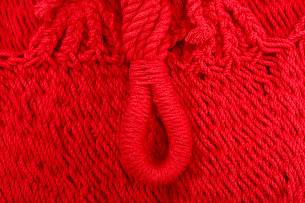 Classic Red Cotton Hammock, Wooden Bar