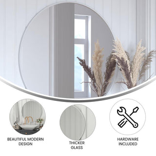 Julianne Round Metal Framed Wall Mirror, Silver, 36"