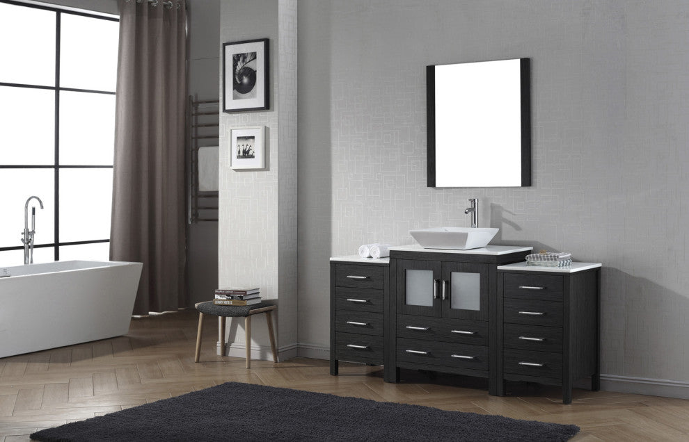 Dior 66" Single Bathroom Vanity, Zebra Gray, White Engineered Stone