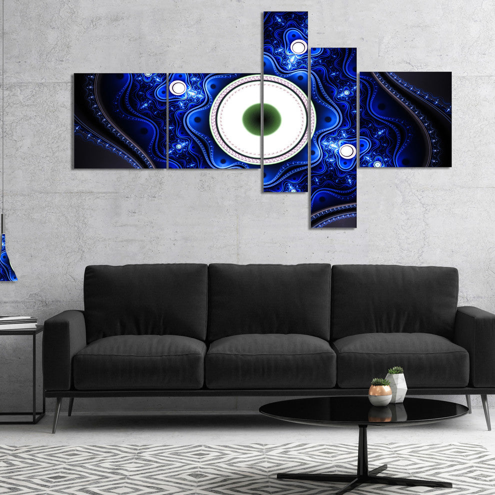 Exotic Blue Pattern with Circles, Abstract Canvas Art Print, 60"x32", 5 panels