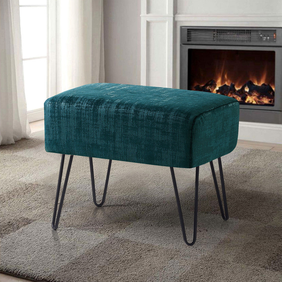 Textured Velvet Ottoman, Deep Teal
