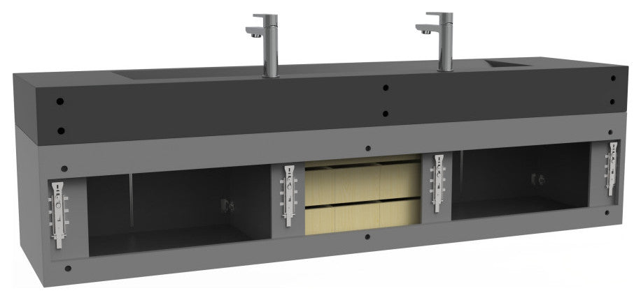 CastelloUSA Nile 72" Wall Mounted Bathroom Vanity Set, Gray, Black Top, Chrome Handles